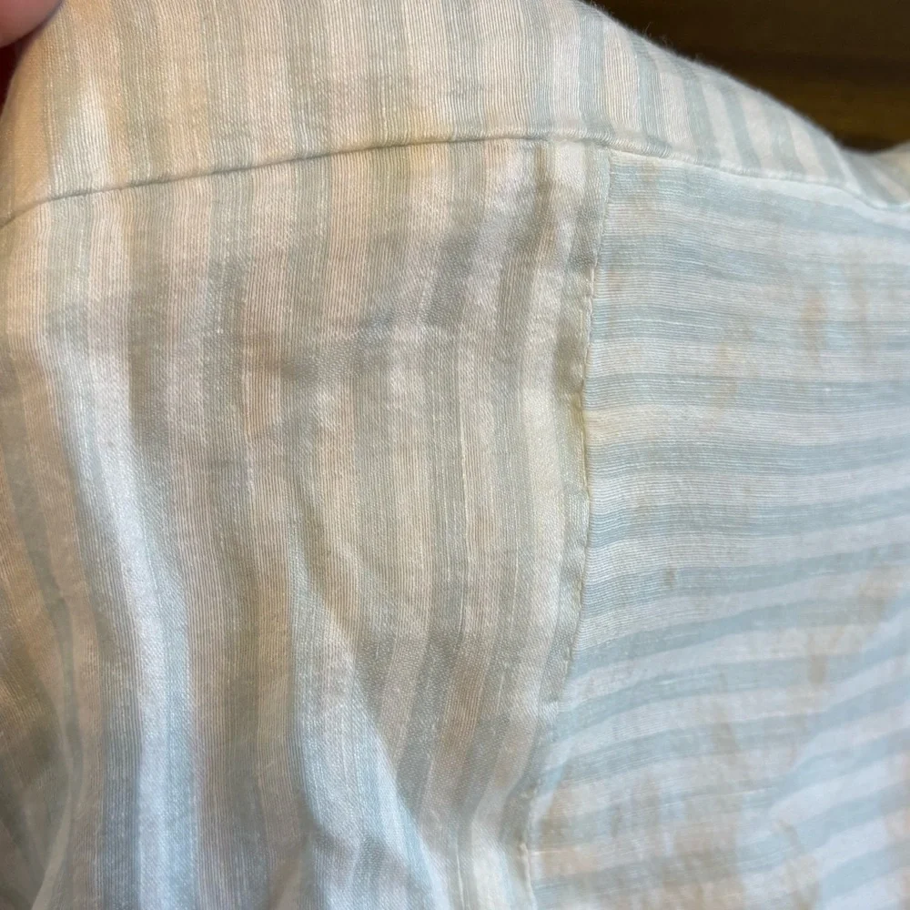 Humanoid Striped Mint Oversized Blouse Pop Over Linen Silk Lagenlook Beachy M